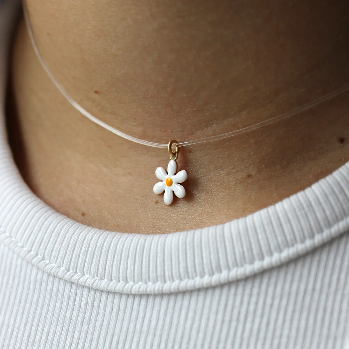 Girocollo Lenza Margherita Bianca - RueFlower