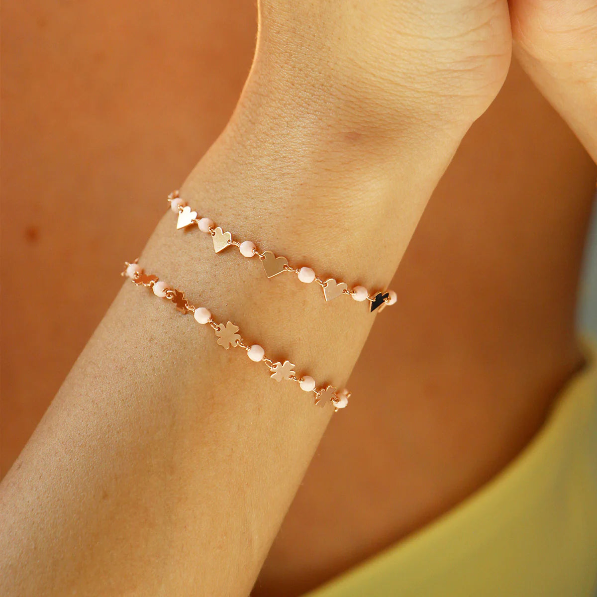 Braccialetto Incatenato Cuori Pietre Rosa Adulto - Io&Ro