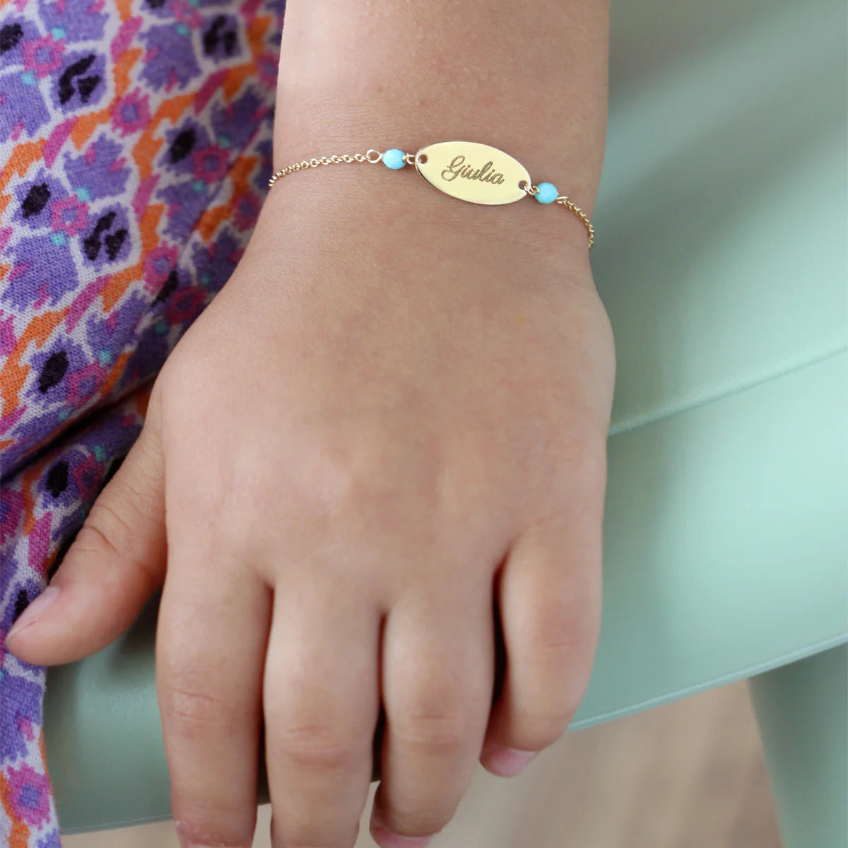 Braccialetto Bambino Con Piastrina e Pietre Turchesi - Io&Ro