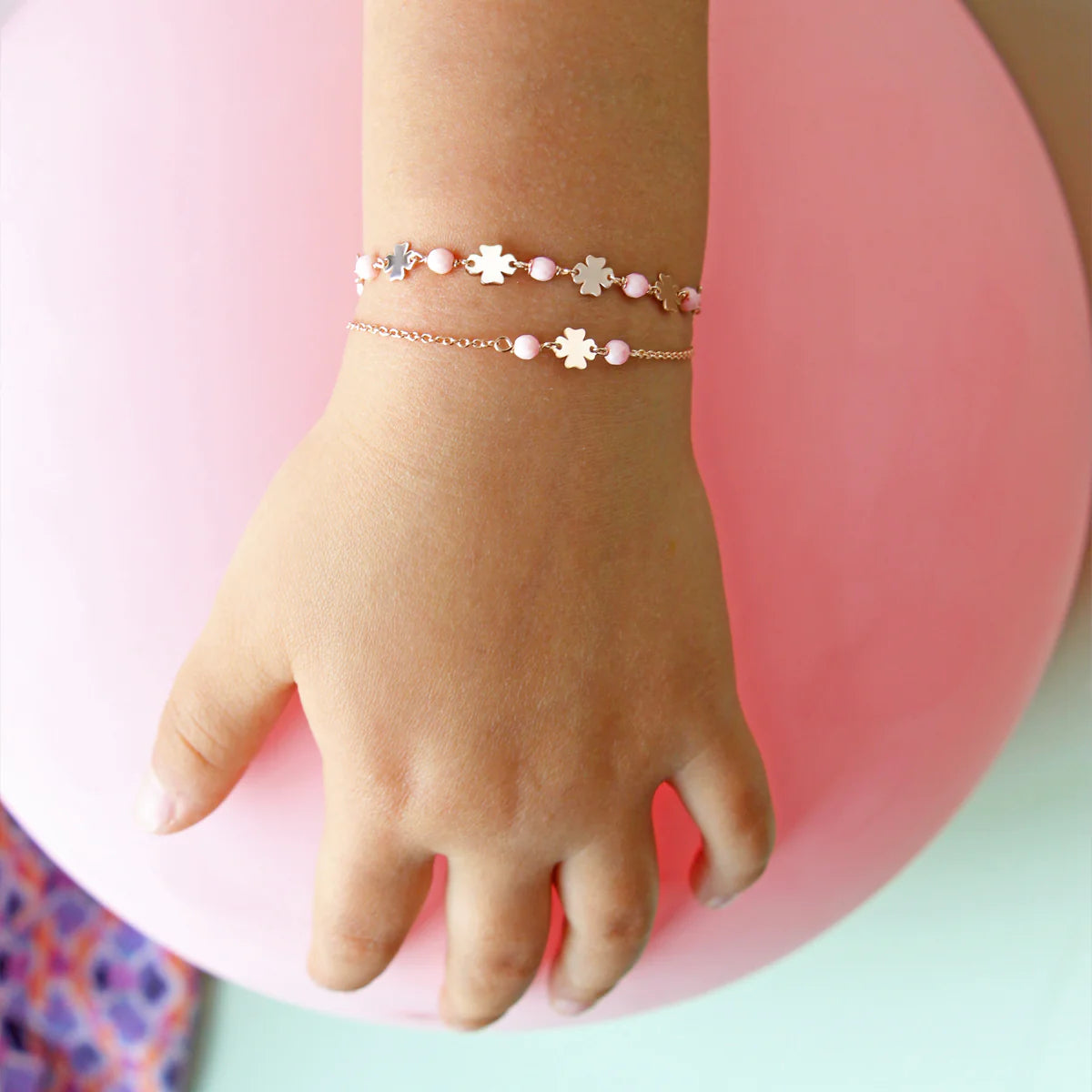 Bracciale Catenella Quadrifoglio Pietre Rosa Bambino - Io&Ro