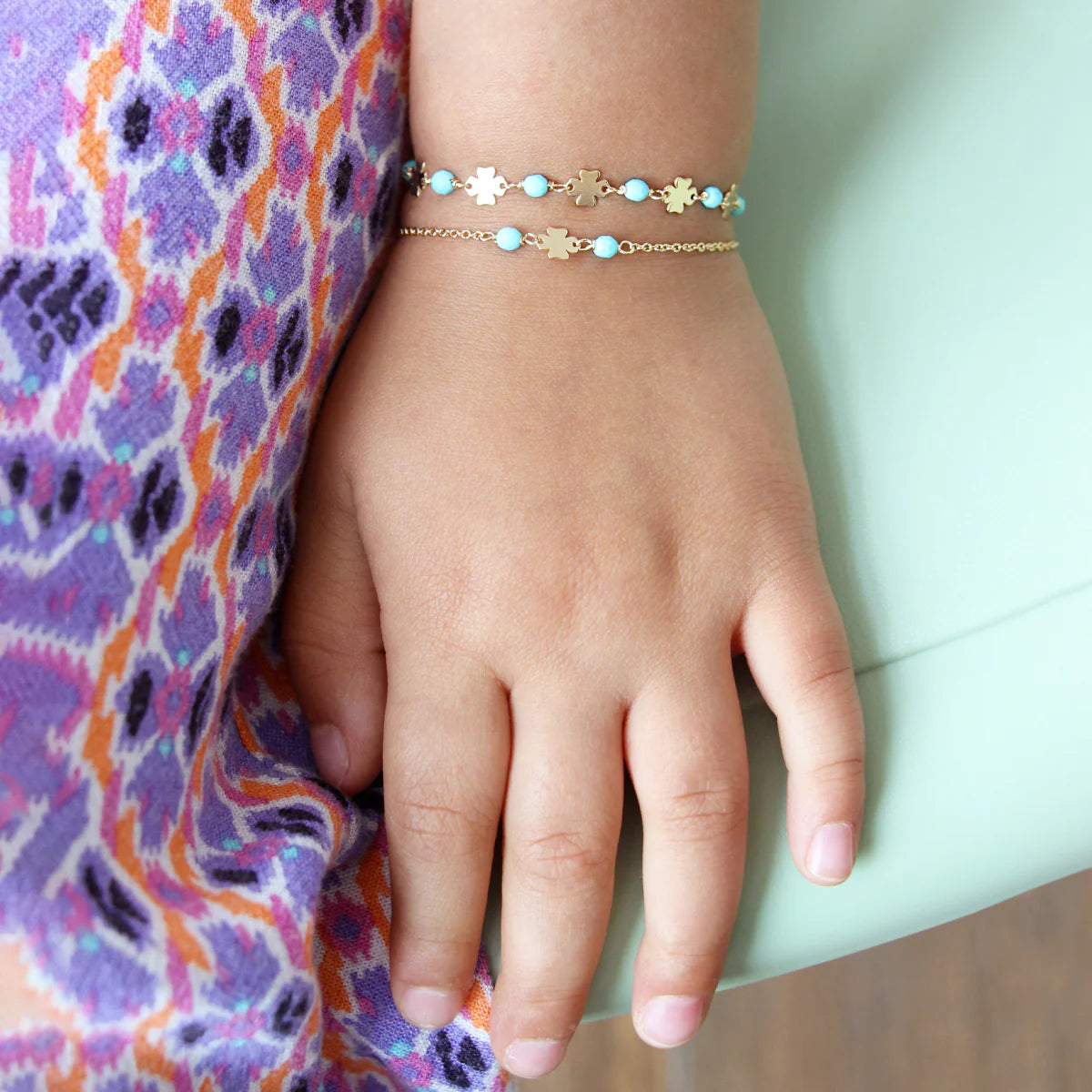 Bracciale Catenella Quadrifoglio Pietre Turchesi Bambino - Io&Ro