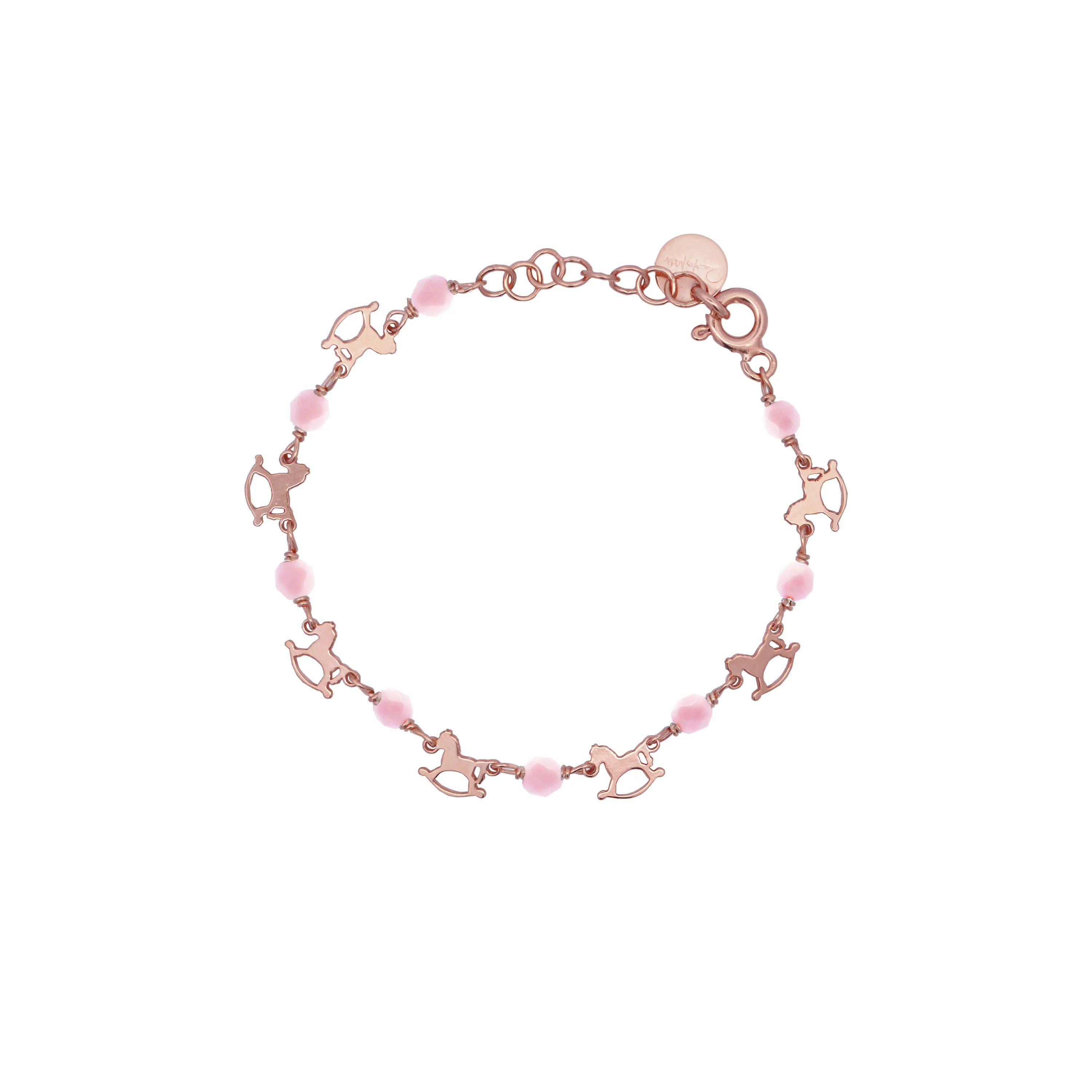 Braccialetto Incatenato Cavallo a Dondolo Pietre Rosa Bambino - Io&Ro