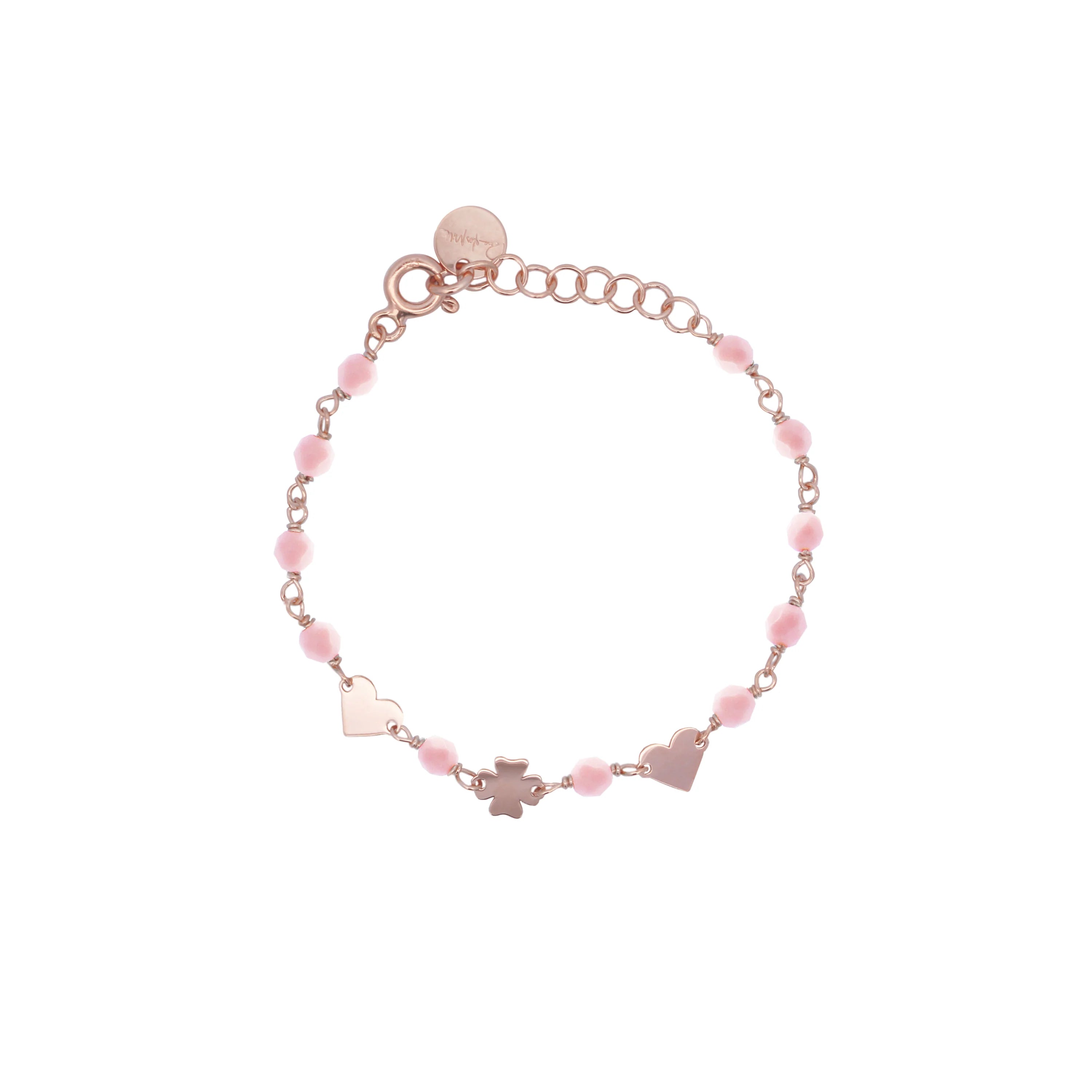 Braccialetto Incatenato Cuore Quadrifoglio Pietre Rosa Bambino - Io&Ro
