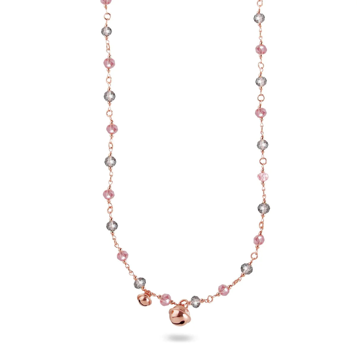 Collana lunga campanelli rosa e grigio fumè - Crystal Rainbow