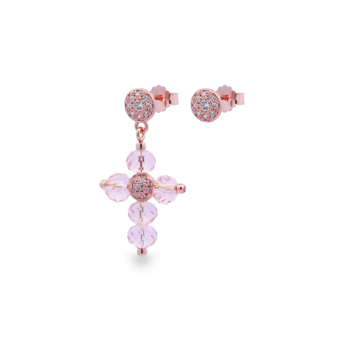 Orecchino croce Crystal Cross rosa - Crystal Rainbow