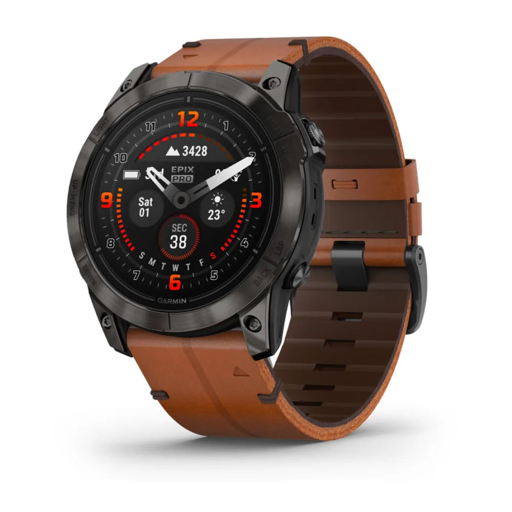 epix™ Pro (Gen 2) - Sapphire Edition - 51 mm - Carbon Gray DLC Titanium con cinturino Chestnut Leather