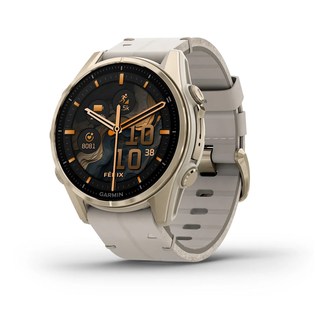 fēnix® 8 - 43 mm, AMOLED - Sapphire, Soft gold con cinturino Limestone