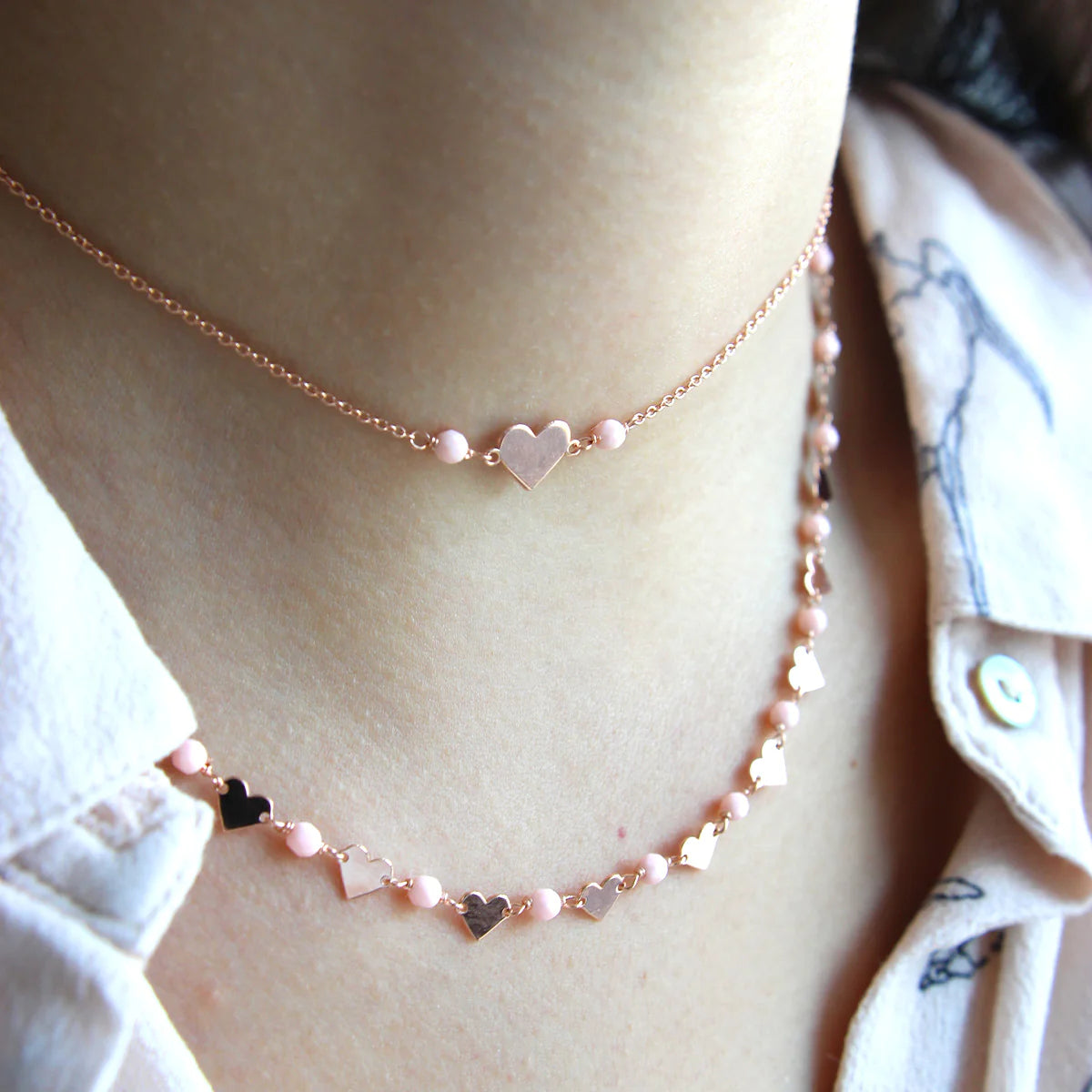 Girocollo incatenato Cuori Pietre Rosa Adulto - Io&Ro