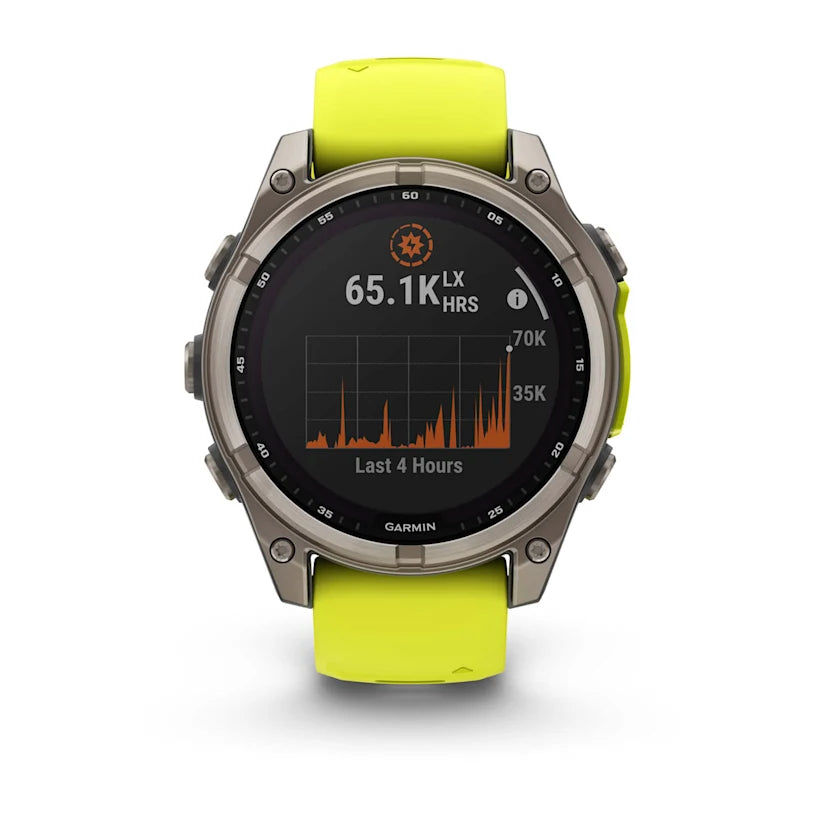 fēnix® 8 - 47 mm, Solar, Sapphire - Sapphire, Titanium con cinturino Amp yellow/graphite in silicone