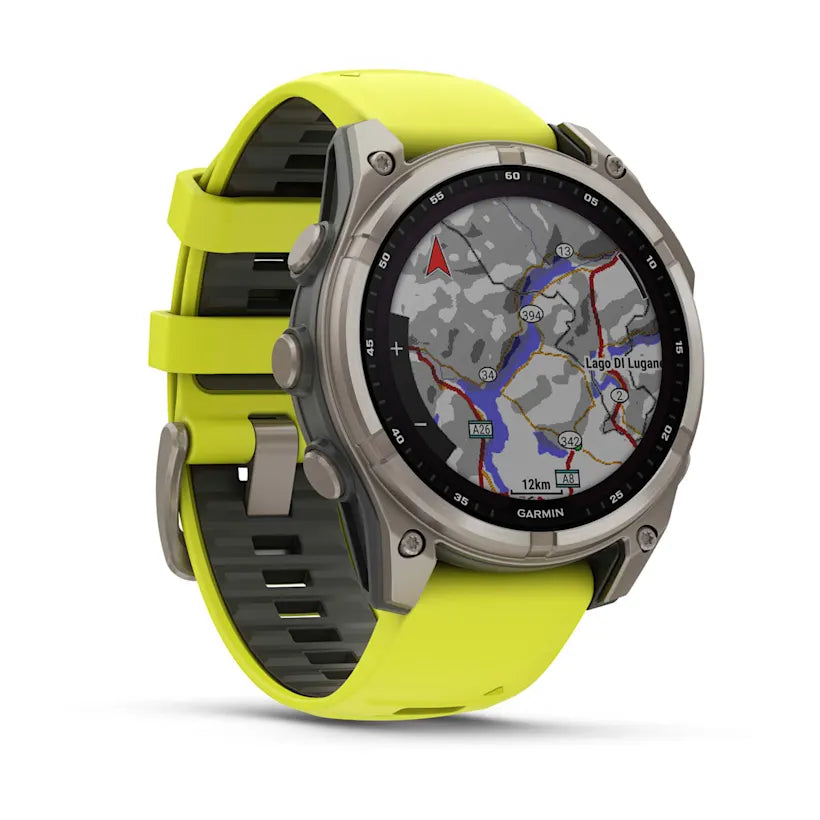 fēnix® 8 - 47 mm, Solar, Sapphire - Sapphire, Titanium con cinturino Amp yellow/graphite in silicone