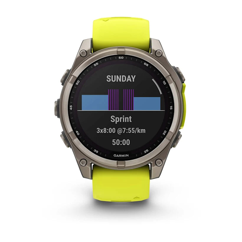 fēnix® 8 - 47 mm, Solar, Sapphire - Sapphire, Titanium con cinturino Amp yellow/graphite in silicone