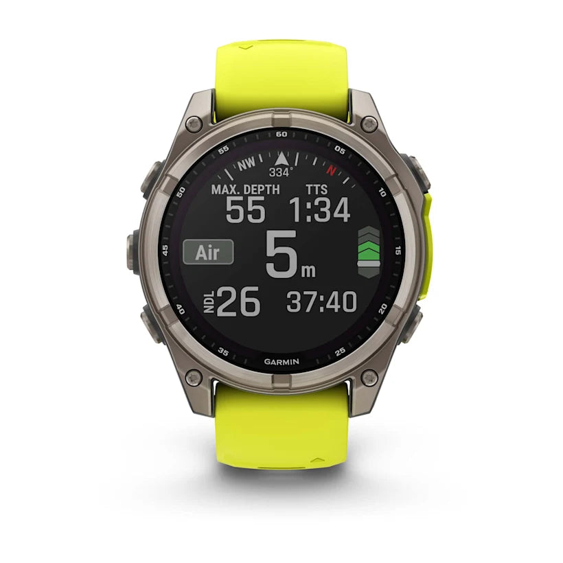 fēnix® 8 - 47 mm, Solar, Sapphire - Sapphire, Titanium con cinturino Amp yellow/graphite in silicone