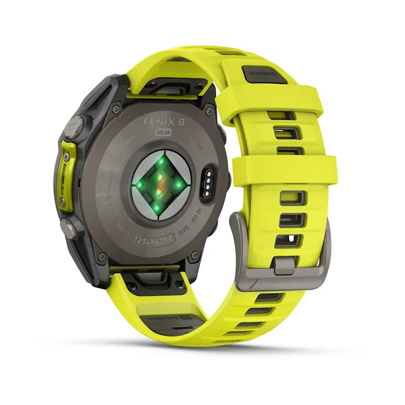 fēnix® 8 - 47 mm, Solar, Sapphire - Sapphire, Titanium con cinturino Amp yellow/graphite in silicone