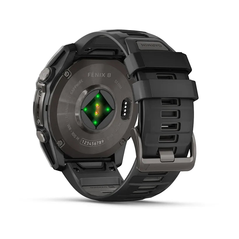 fēnix® 8 - 51 mm, AMOLED - Sapphire, Carbon Grey DLC con cinturino in silicone Black/pebble grey