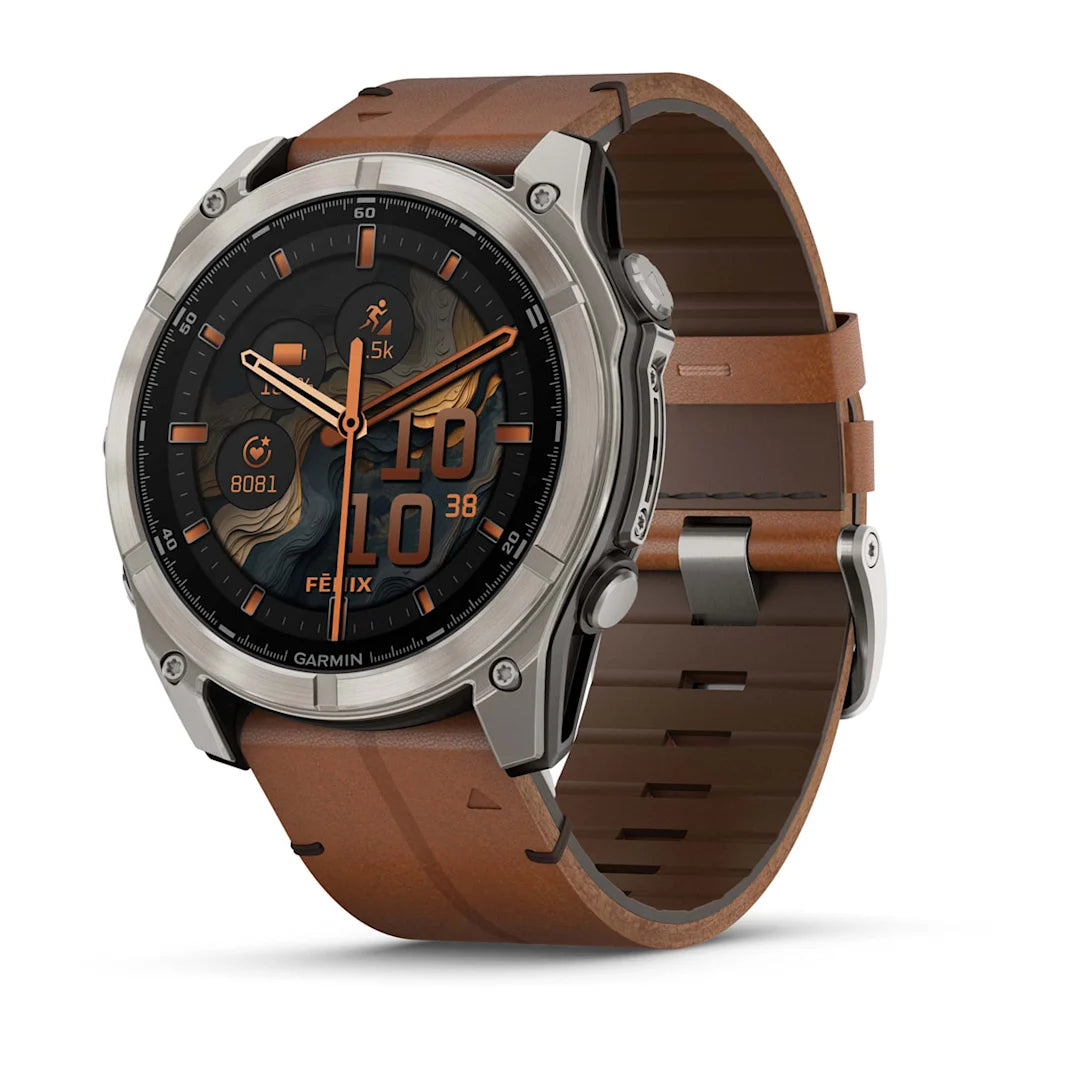 fēnix® 8 - 51 mm, AMOLED - Sapphire, Titanium con cinturino in pelle Chestnut
