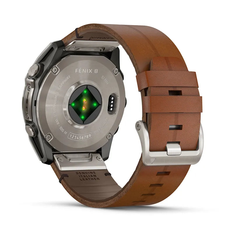 fēnix® 8 - 51 mm, AMOLED - Sapphire, Titanium con cinturino in pelle Chestnut