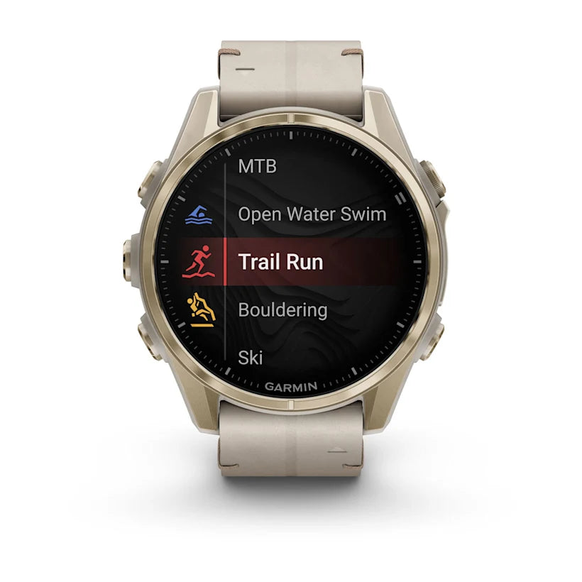 fēnix® 8 - 43 mm, AMOLED - Sapphire, Soft gold con cinturino Limestone