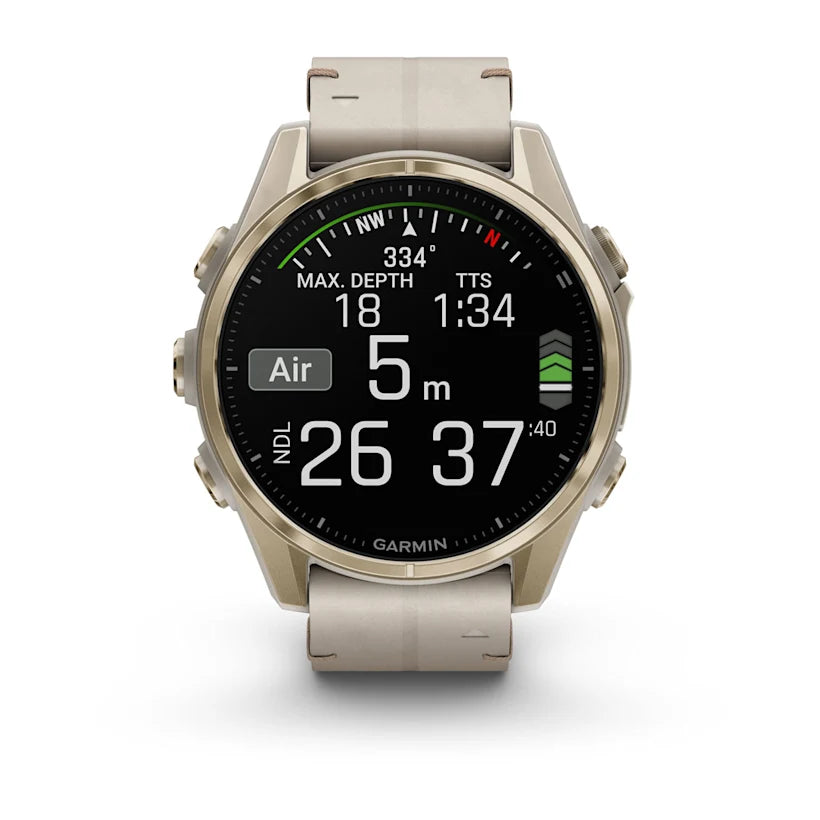 fēnix® 8 - 43 mm, AMOLED - Sapphire, Soft gold con cinturino Limestone
