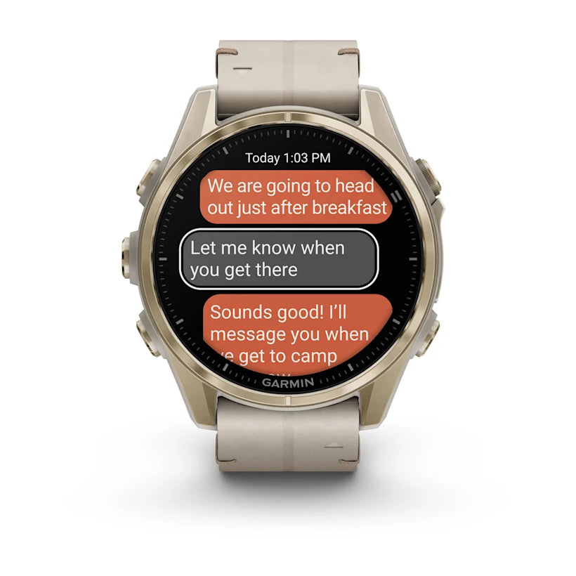 fēnix® 8 - 43 mm, AMOLED - Sapphire, Soft gold con cinturino Limestone