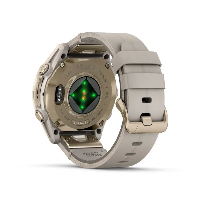 fēnix® 8 - 43 mm, AMOLED - Sapphire, Soft gold con cinturino Limestone