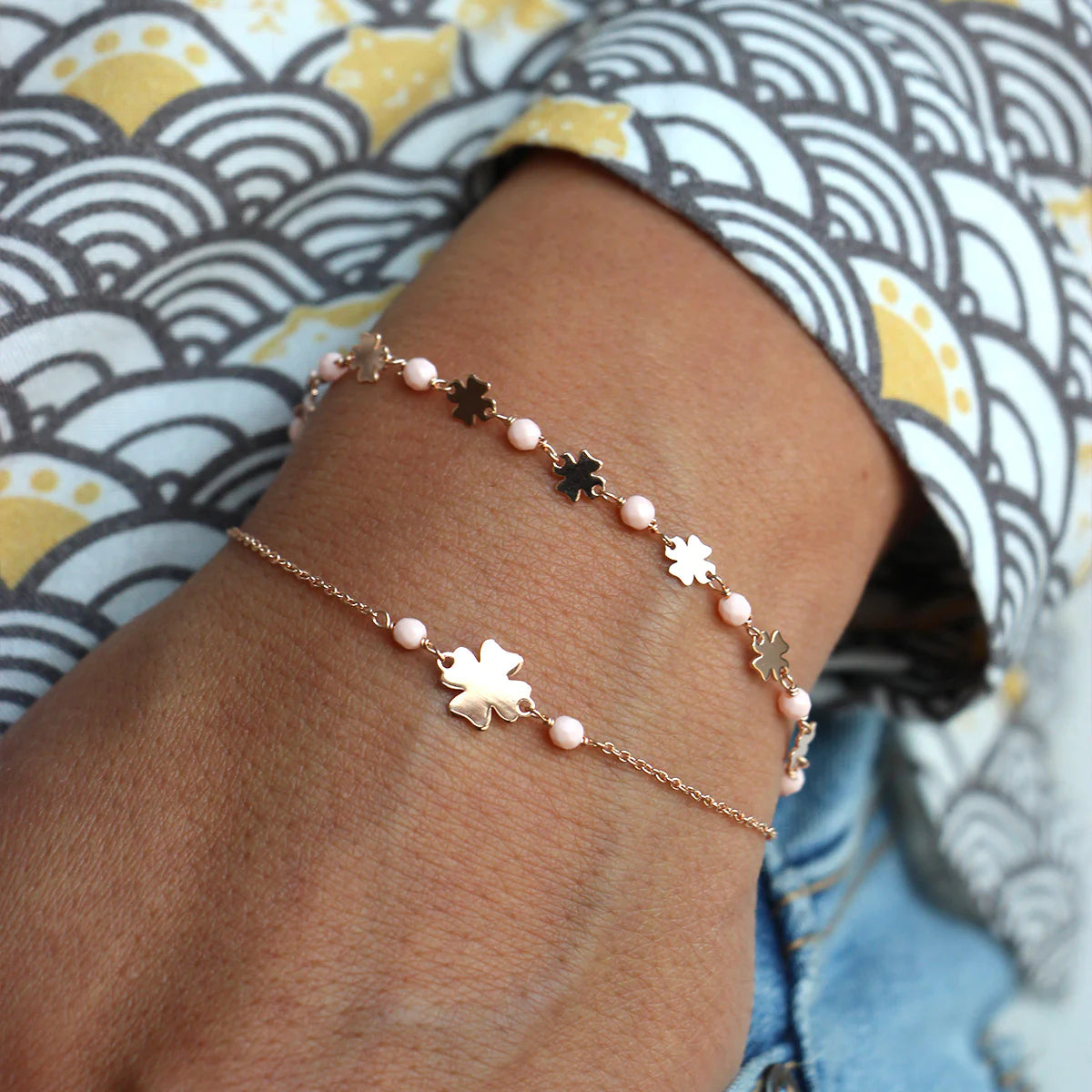 Bracciale Catenella Quadrifoglio Pietre Rosa Adulto - Io&Ro