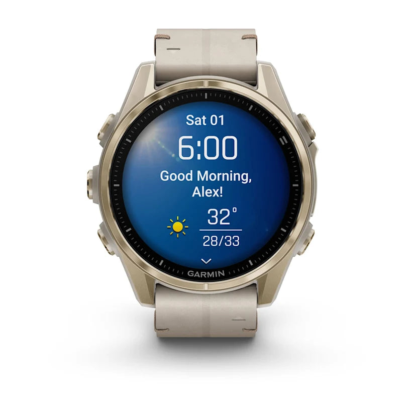 fēnix® 8 - 43 mm, AMOLED - Sapphire, Soft gold con cinturino Limestone