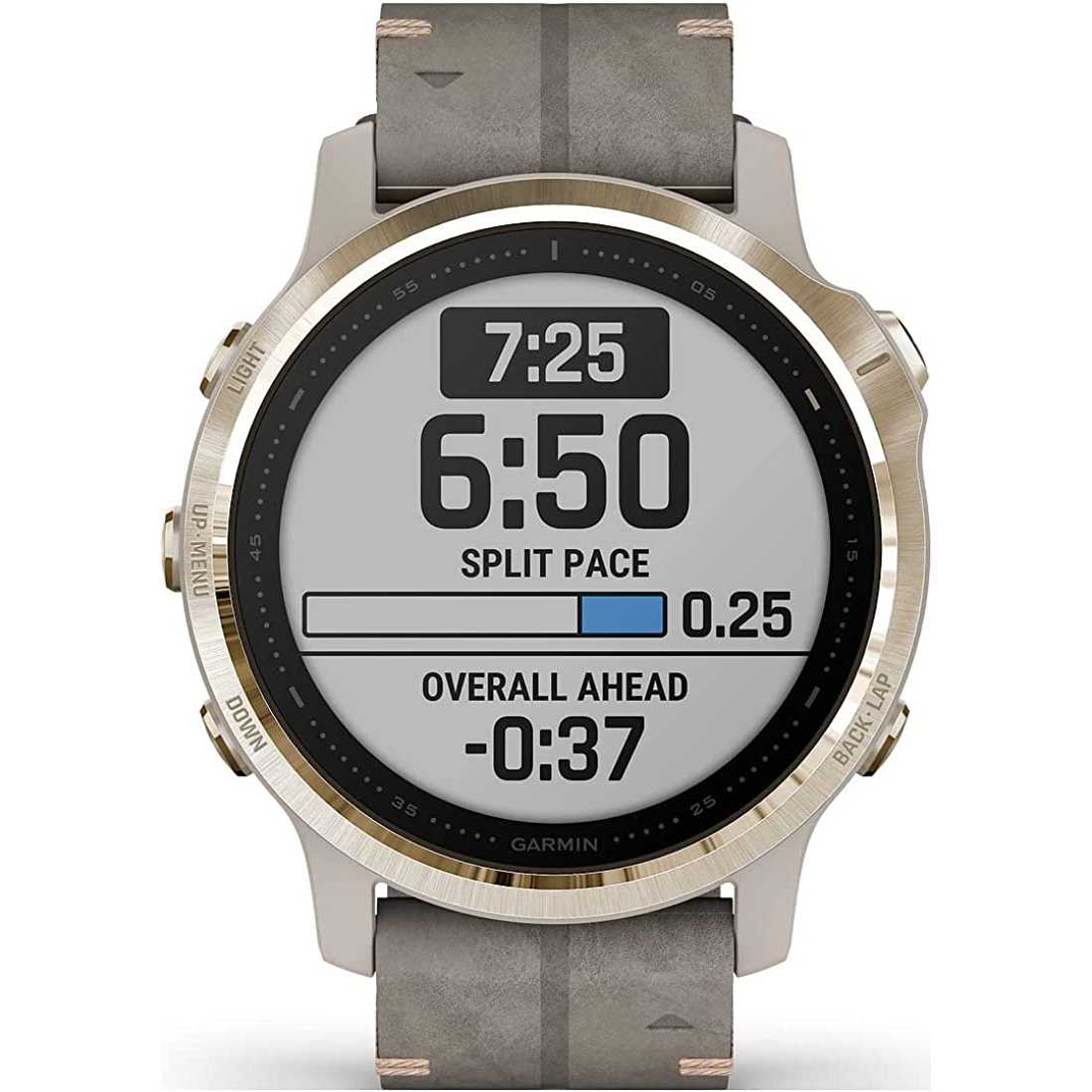 fēnix 6S PRO Sapphire, Lunetta Light Gold con Shale Gray Leather Band