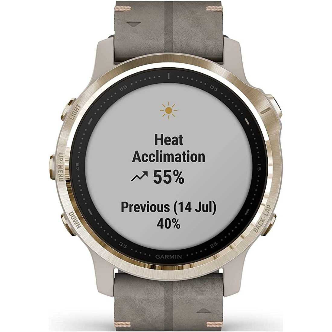 fēnix 6S PRO Sapphire, Lunetta Light Gold con Shale Gray Leather Band