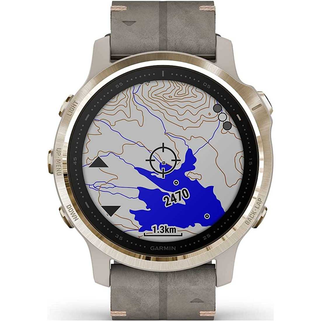 fēnix 6S PRO Sapphire, Lunetta Light Gold con Shale Gray Leather Band
