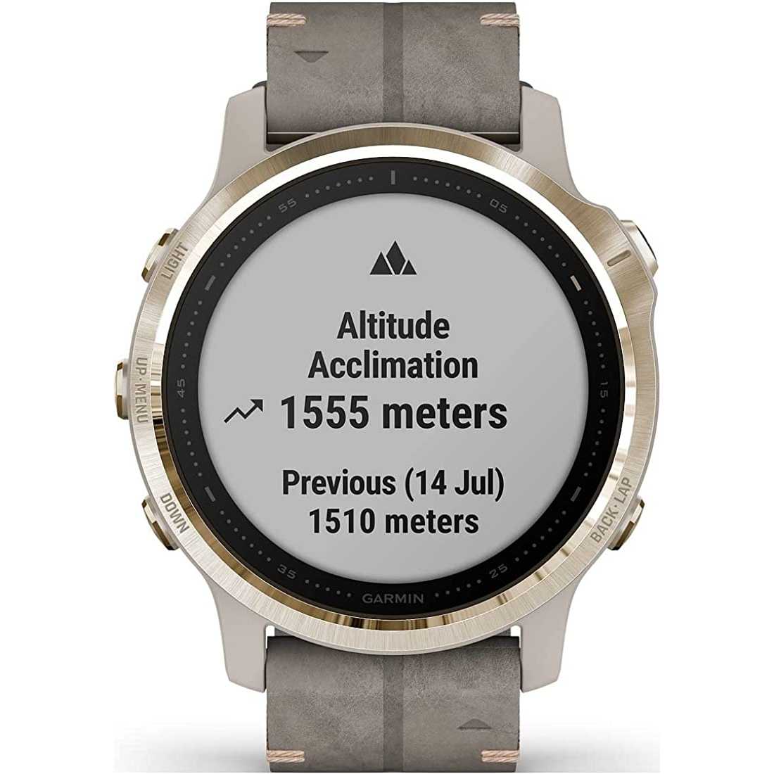 fēnix 6S PRO Sapphire, Lunetta Light Gold con Shale Gray Leather Band
