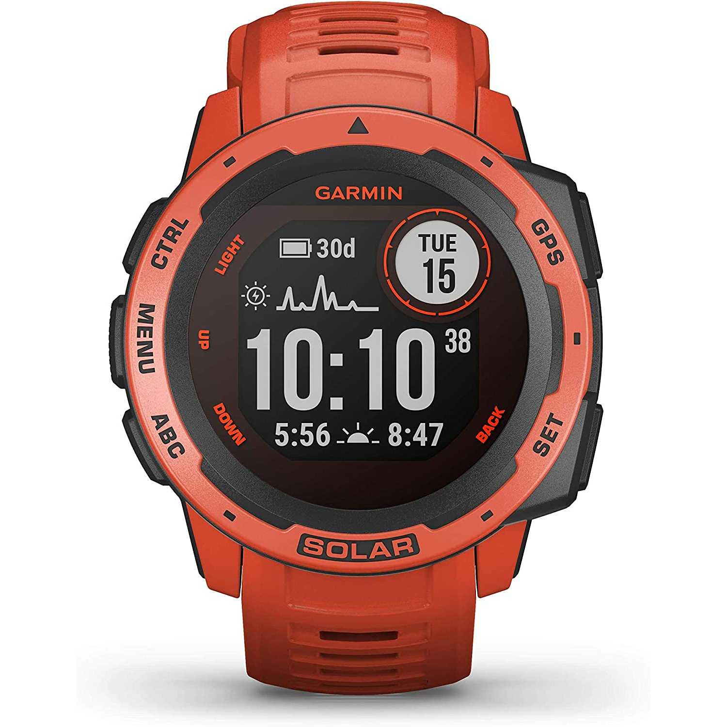 Garmin Instinct Solar, Flame Red - Smartwatch Gps Ultra-Resistente con Ricarica Solare, Cardio, Pulseox, App Multisport, Rosso Rosso Instinct Solar