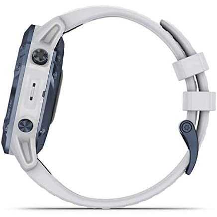 Garmin fēnix 6 Pro Solar, 47mm Titanio Blu Minerale con Cinturino Bianco Pietra - GPS Smartwatch con Ricarica Solare, Display a Colori, App Multisport, Bussola, Barometro e Altimetro