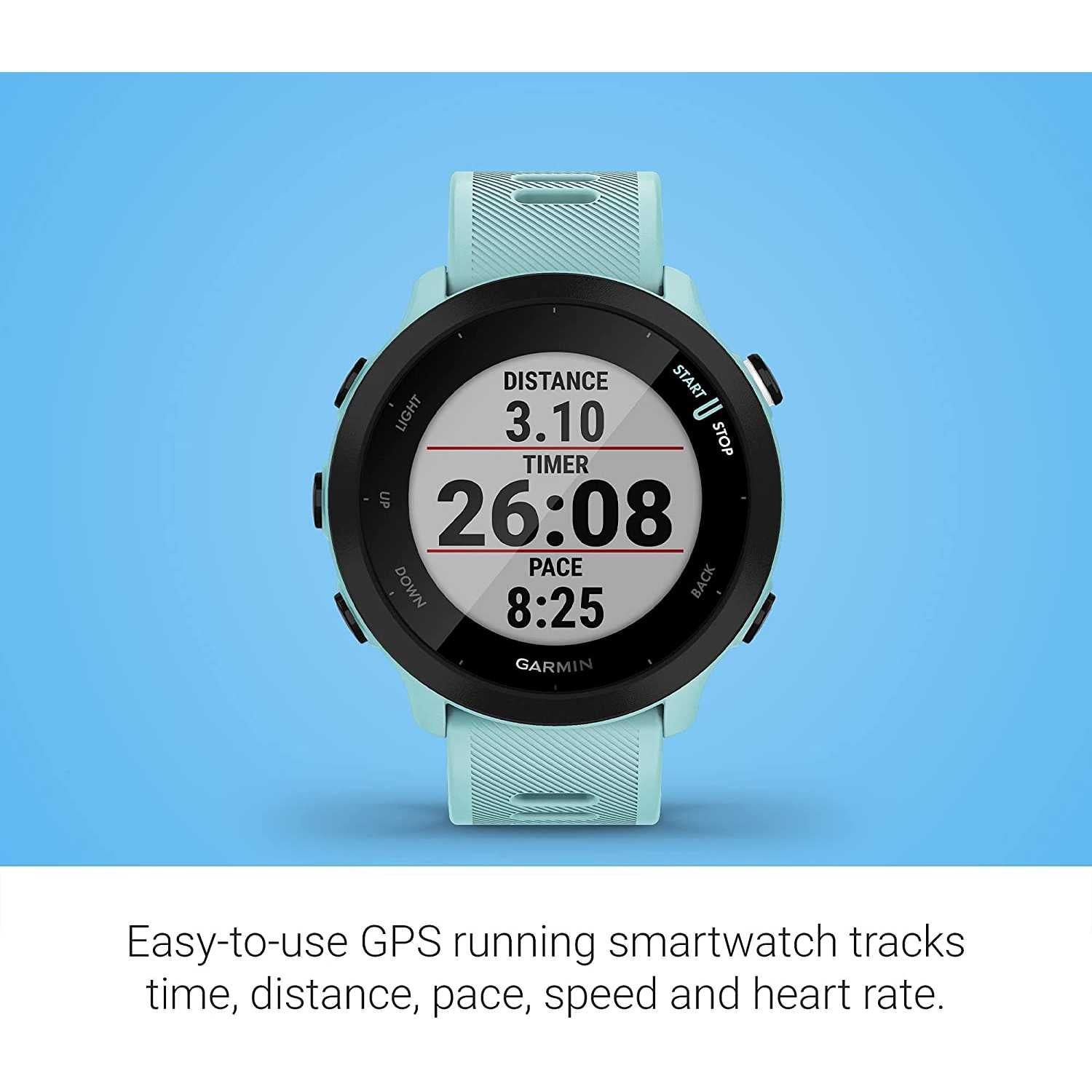 Garmin Forerunner 55 (Aqua), Smartwatch running con GPS, Cardio, Piani di allenamento inclusi, VO2max, Allenamenti personalizzati, Garmin Connect IQ Aqua Single