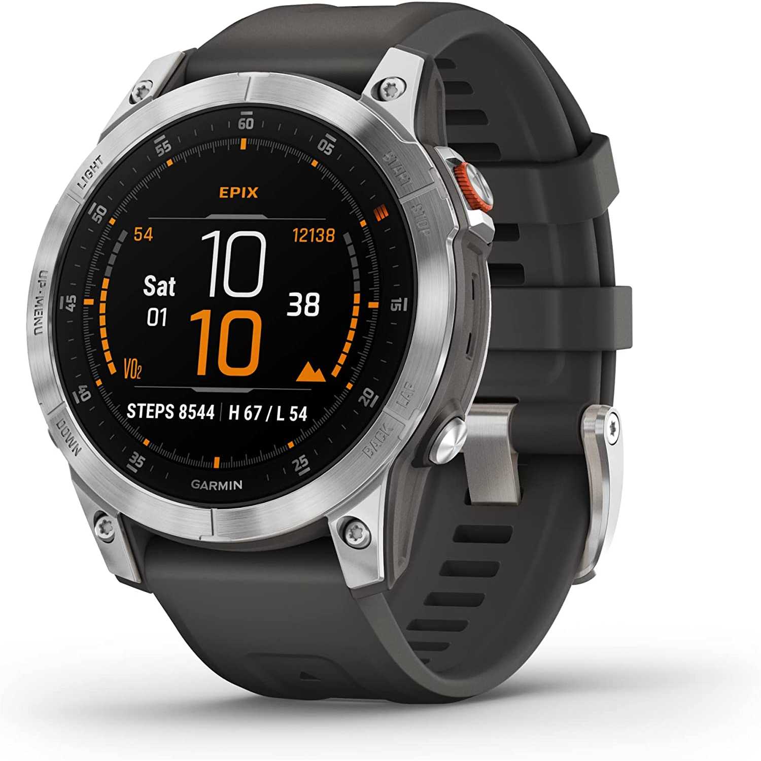 Garmin epix, Smartwatch, 47mm, Display AMOLED 1,3", Touchscreen, 30 Sport, GNSS multi-band, Cardio, SpO2, Mappe, Musica, Garmin Pay, Autonomia 16 giorni (Slate & Steel)