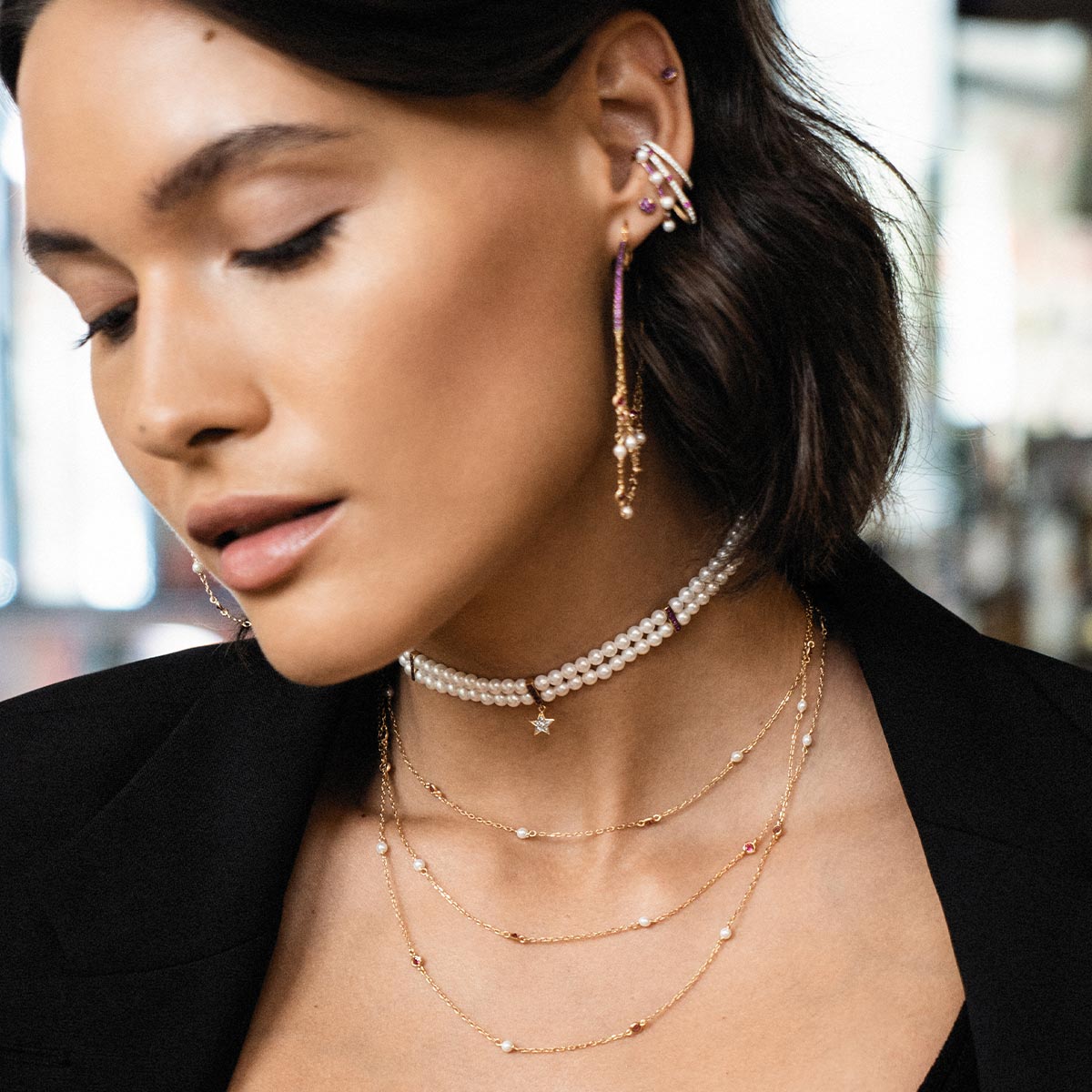 Girocollo Choker Elastico Perle - Galactica
