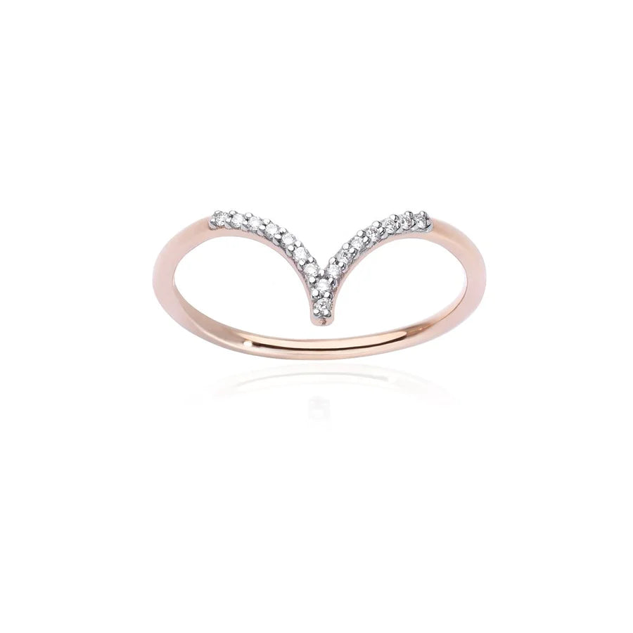 White Chevron - Anello in Oro Rosa 18 KT e Diamanti
