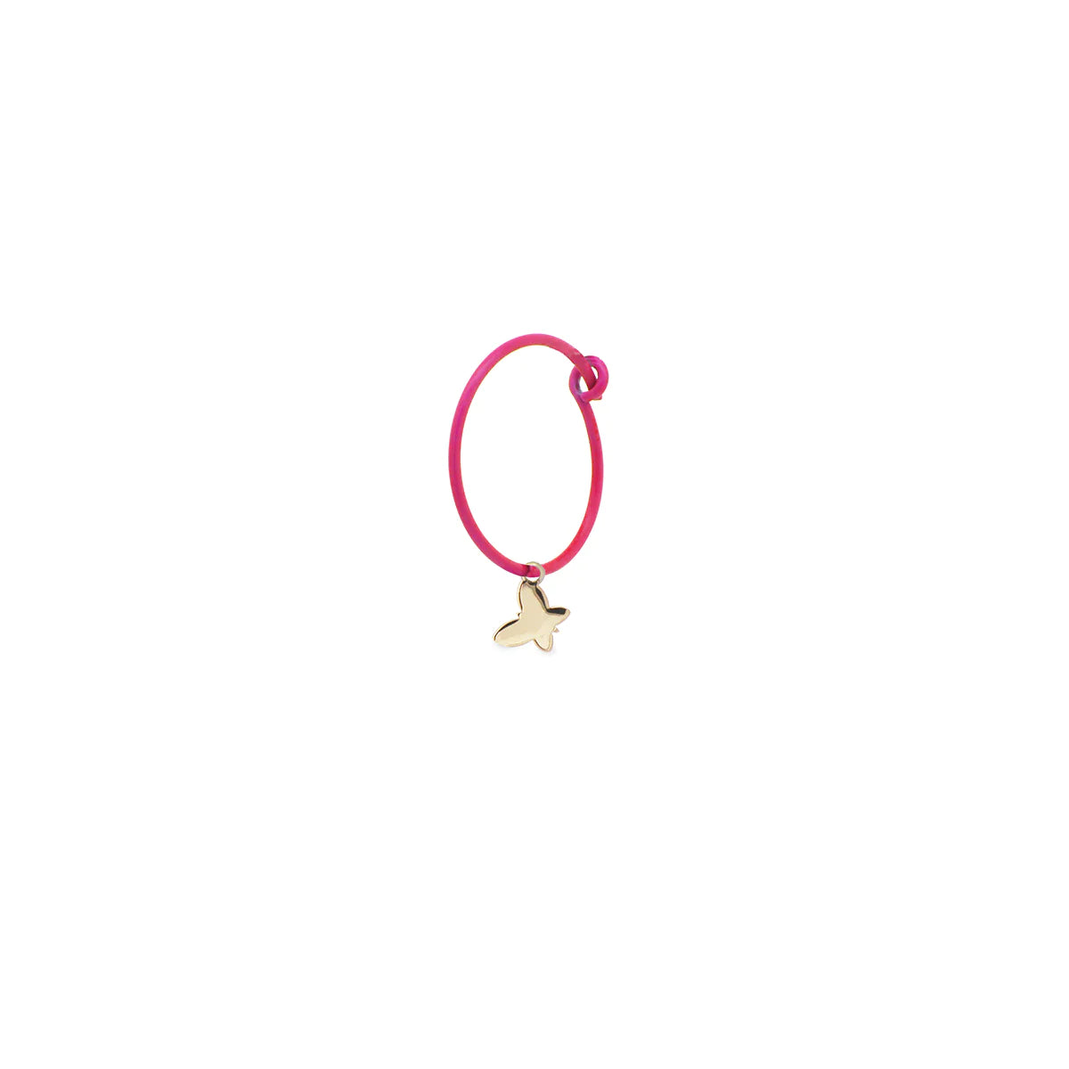 Mono-orecchino Farfalla Hoop Fucsia Fluo - Oro 18kt