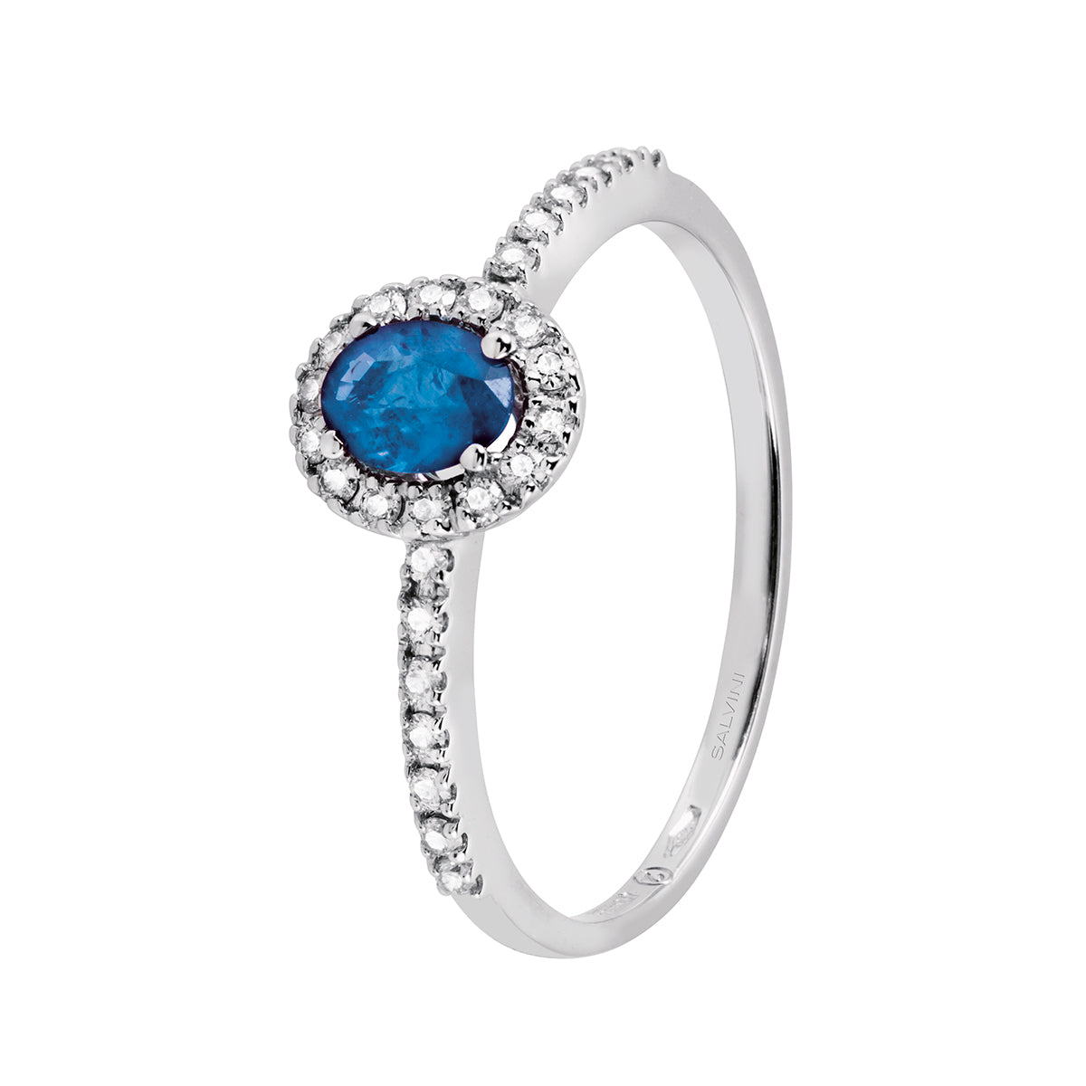 Anello in oro bianco con diamanti e zaffiro