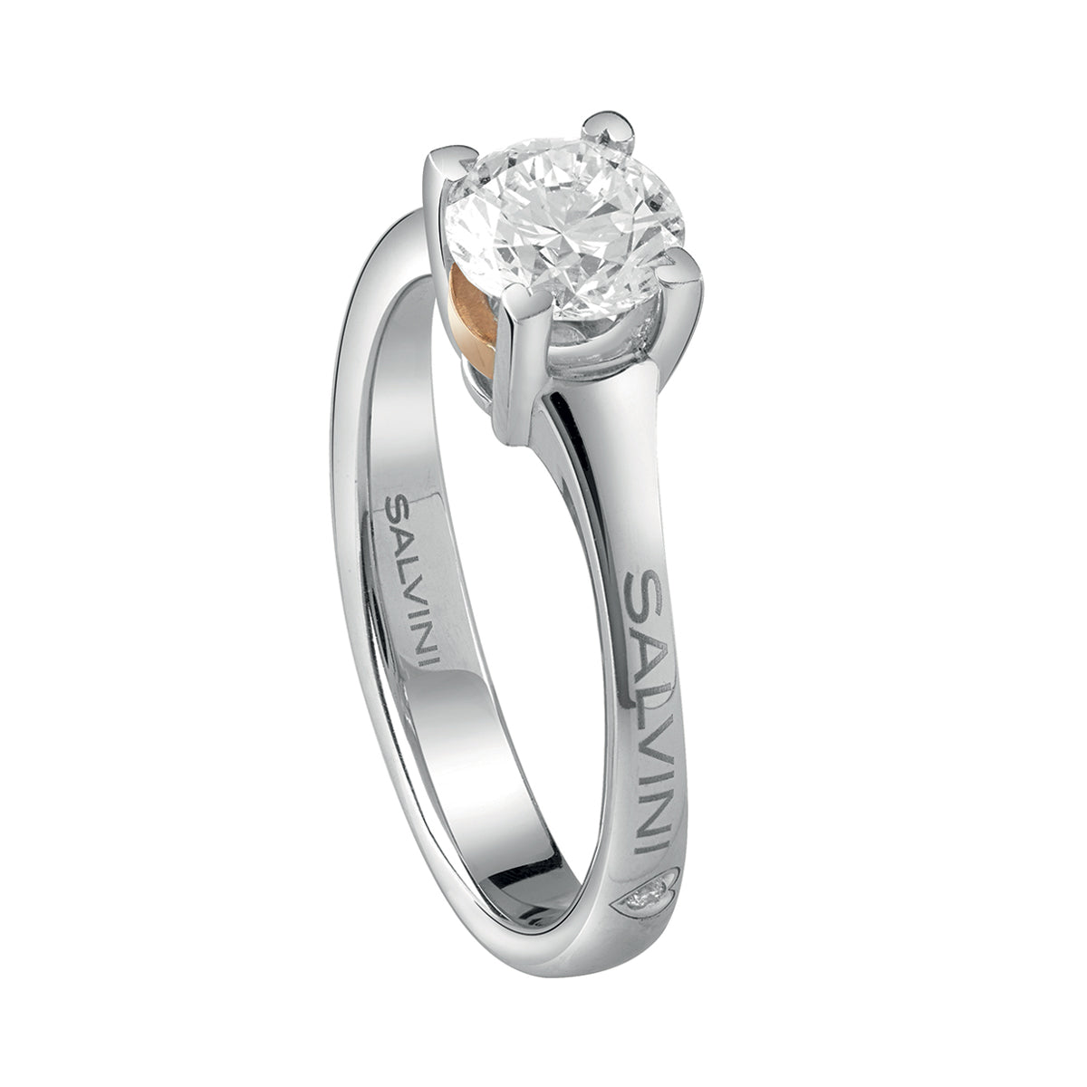 Anello solitario in oro bianco e oro rosa con diamante