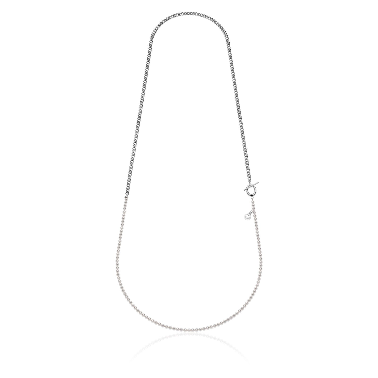 Collana lunga in argento con perline bianche