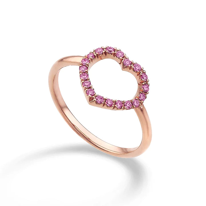 Anello Cuore Medio con Zaffiri Pink