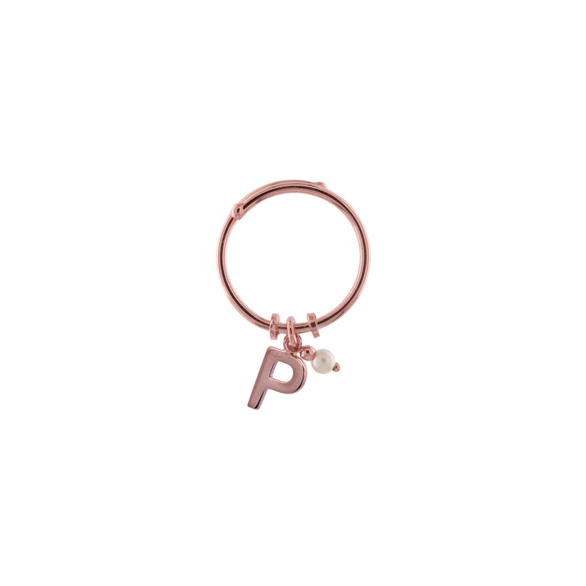Anello rigido lettera e perlina