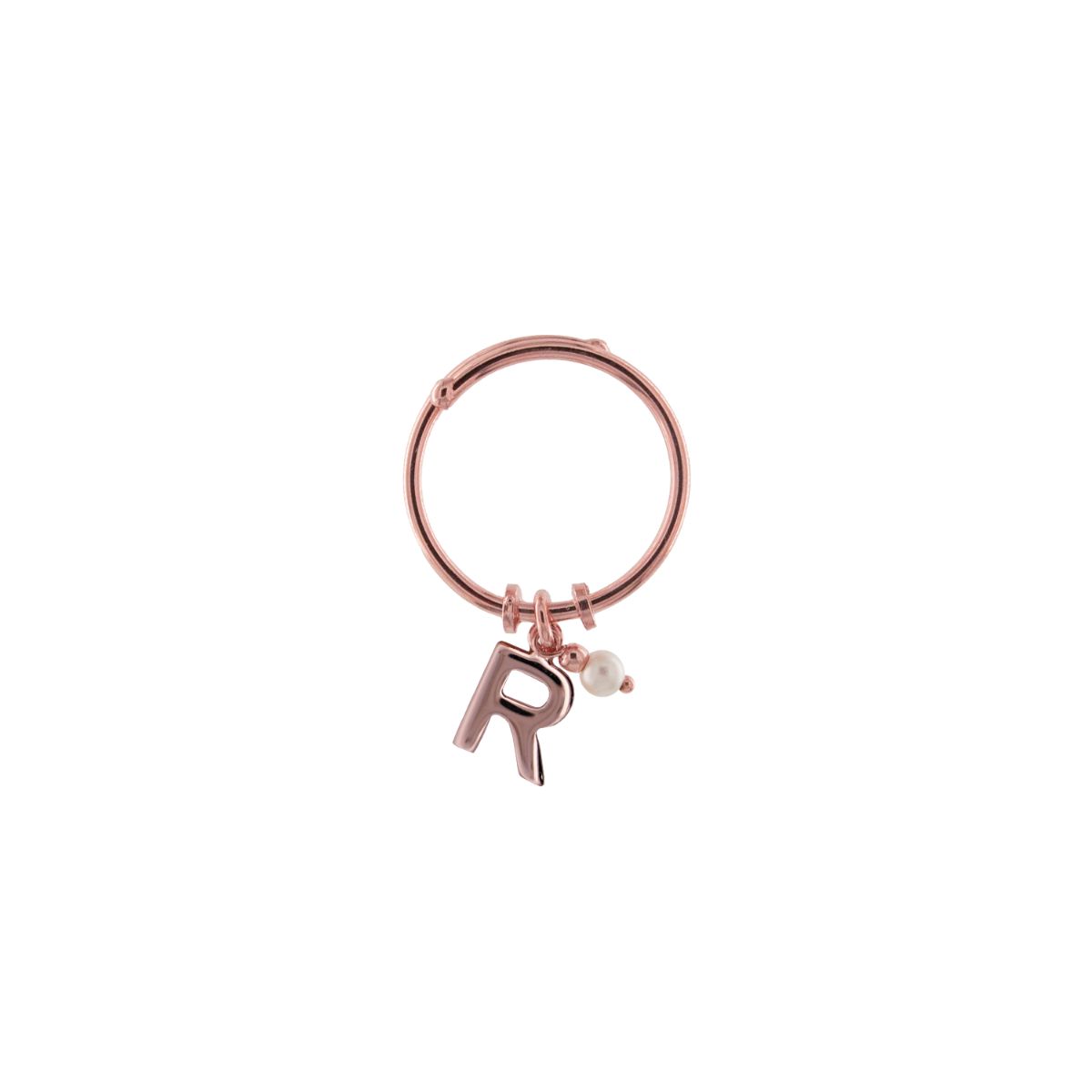 Anello rigido lettera e perlina