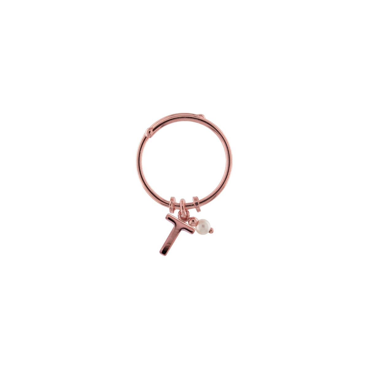 Anello rigido lettera e perlina