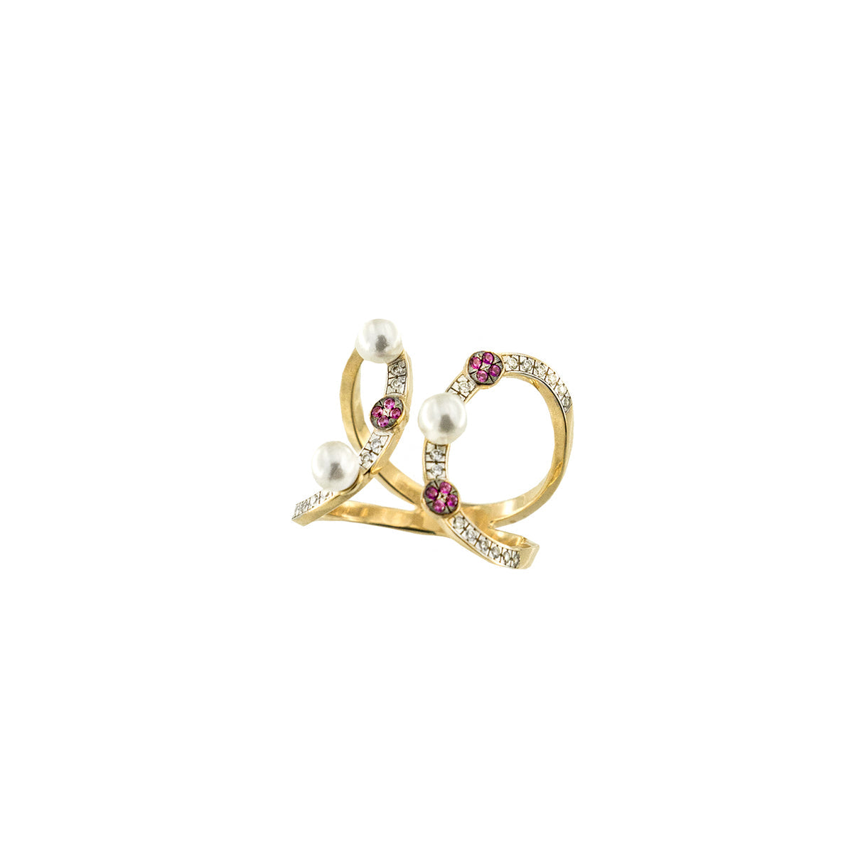 Anello Double Contrariè Perle E Zirconi - Galactica