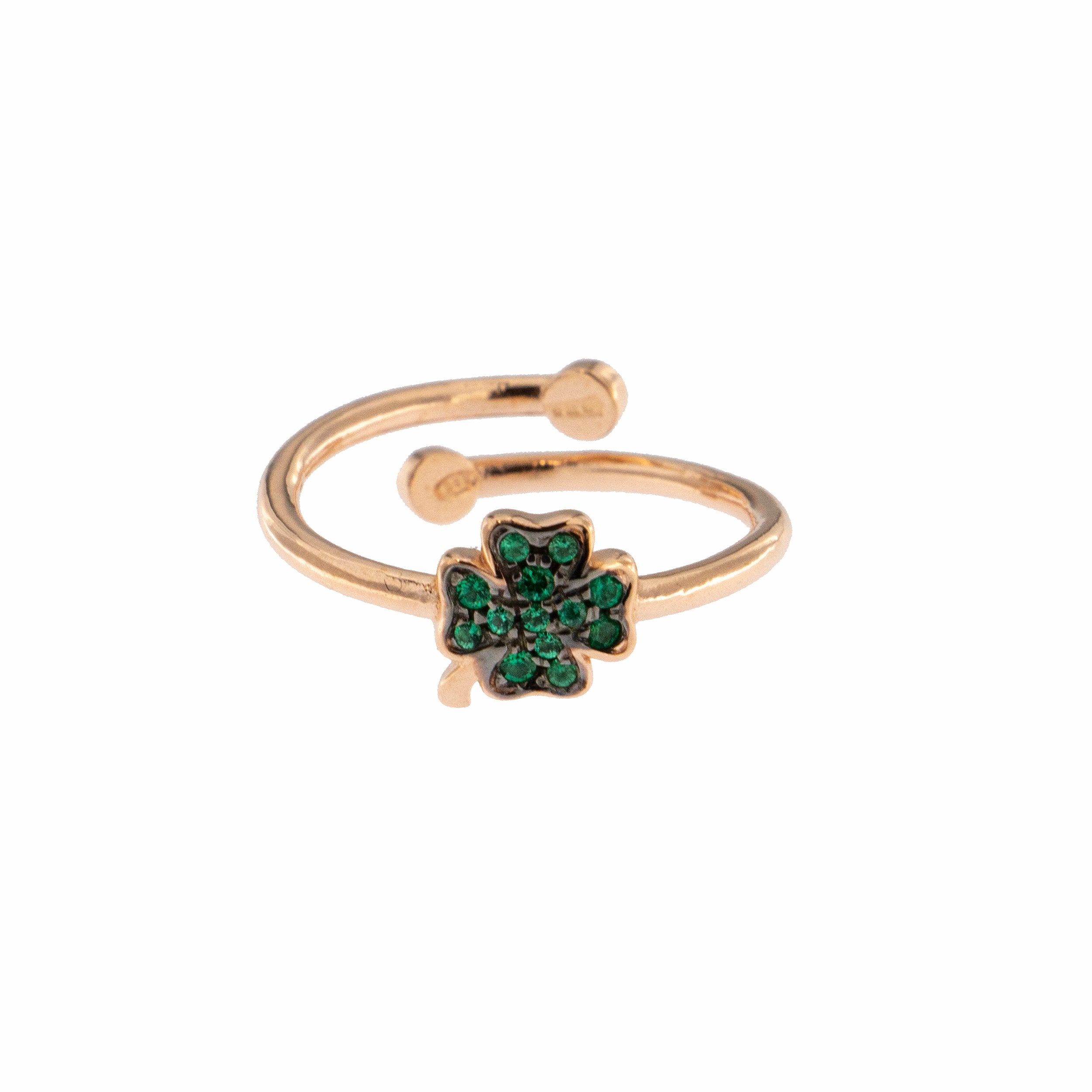 Anello Con Soggetto Quadrifoglio In Zirconi