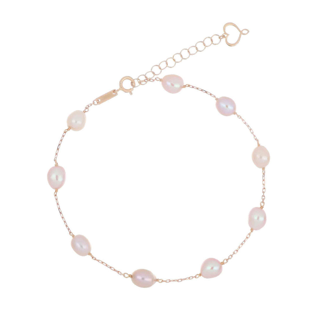 Bracciale In Oro Rosa Con Perle Ovali Rosa