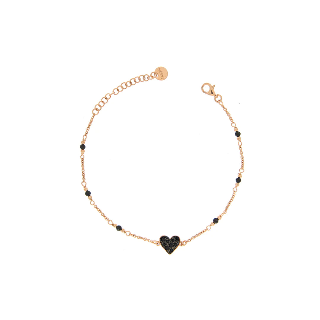 Bracciale catenella con pietre incatenate e monosoggetto con zirconi - Cuore