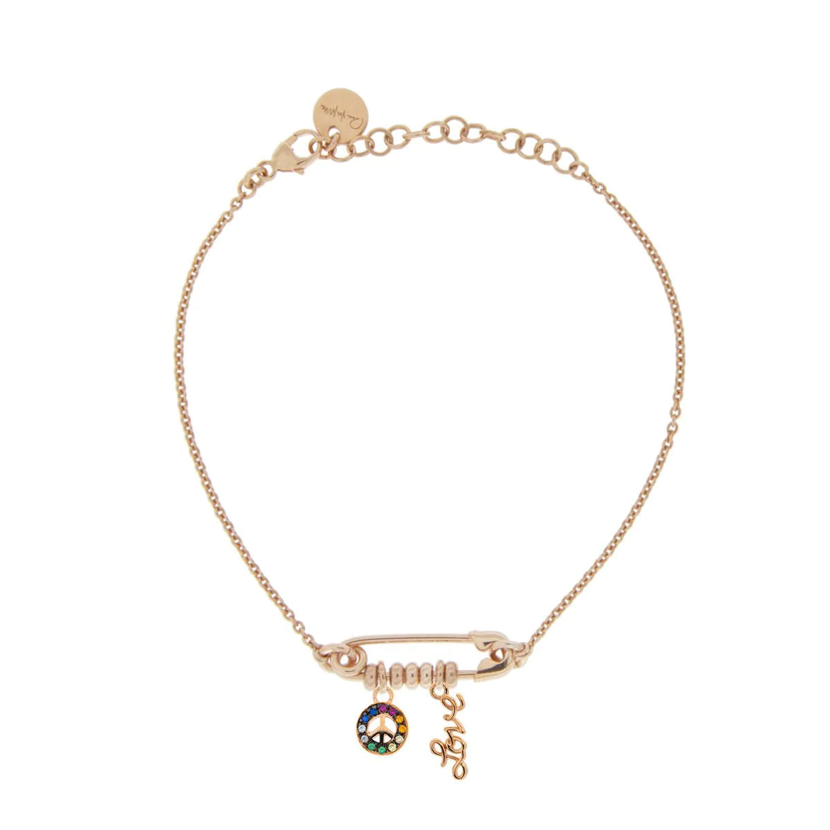 Bracciale Spilla E Doppio Ciondolo Pace/love