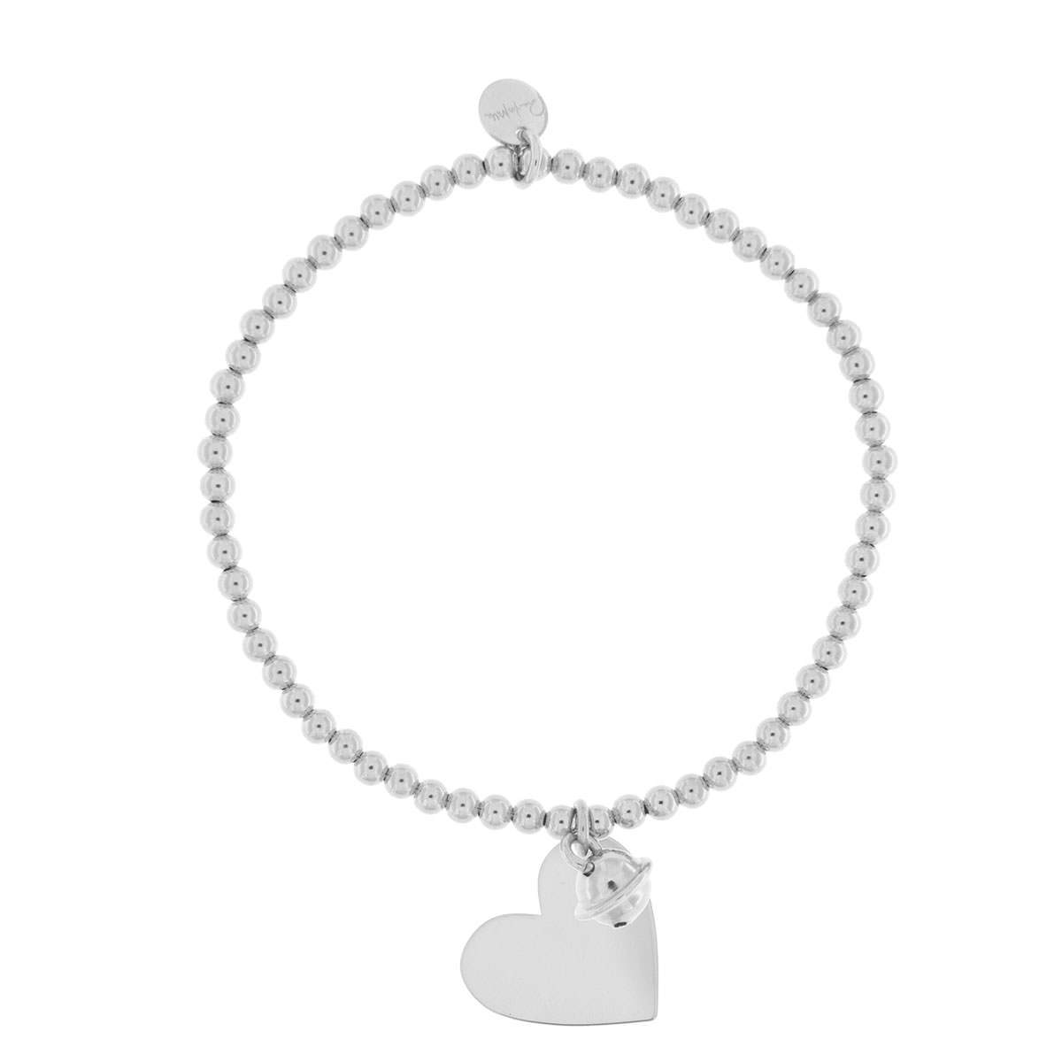 Bracciale A Pallini Elastico Con Ciondolo Cuore - Rodio